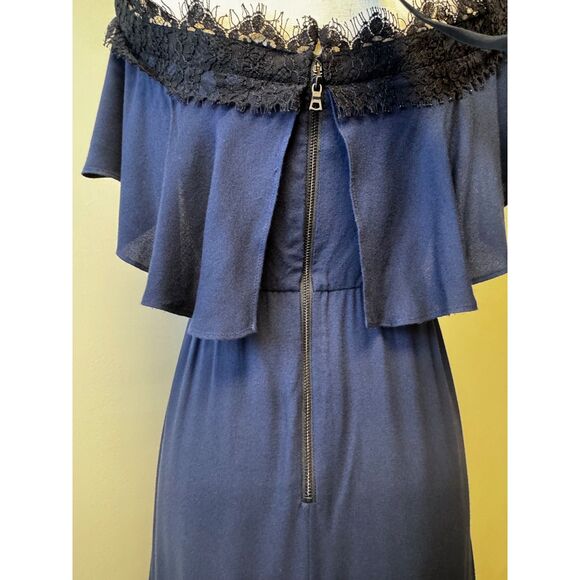 ALICE+OLIVIA Mitsy Off-The-Shoulder Maxi Dress, Navy/Black, Sz 2 - Picture 11 of 15